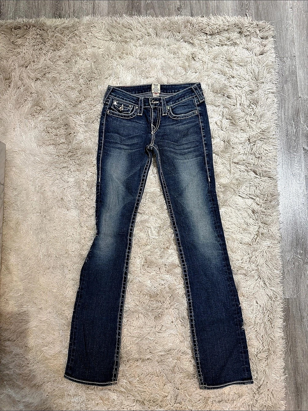 True Religion Joey Big T Swarovski Crystal Flap Pocket Jeans Waist 27 Blue